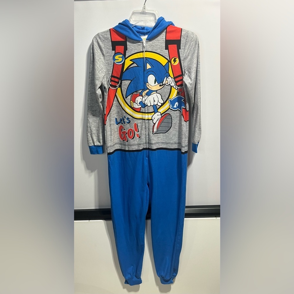 Sonic the Hedgehog Soft Full zip Onesie Pajamas with hood Size 10-12
